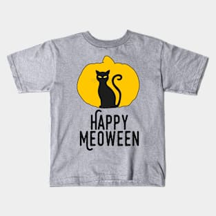 Happy Meoween – Halloween Pumpkin Cat Silhouette Kids T-Shirt